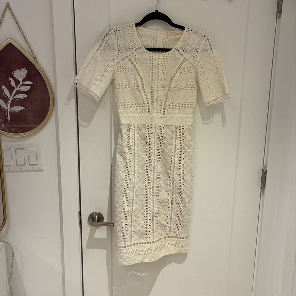 BA&SH Cream Gareth Eyelet Short Sleeve Shift Dress Sz 0 - Picture 2 of 11